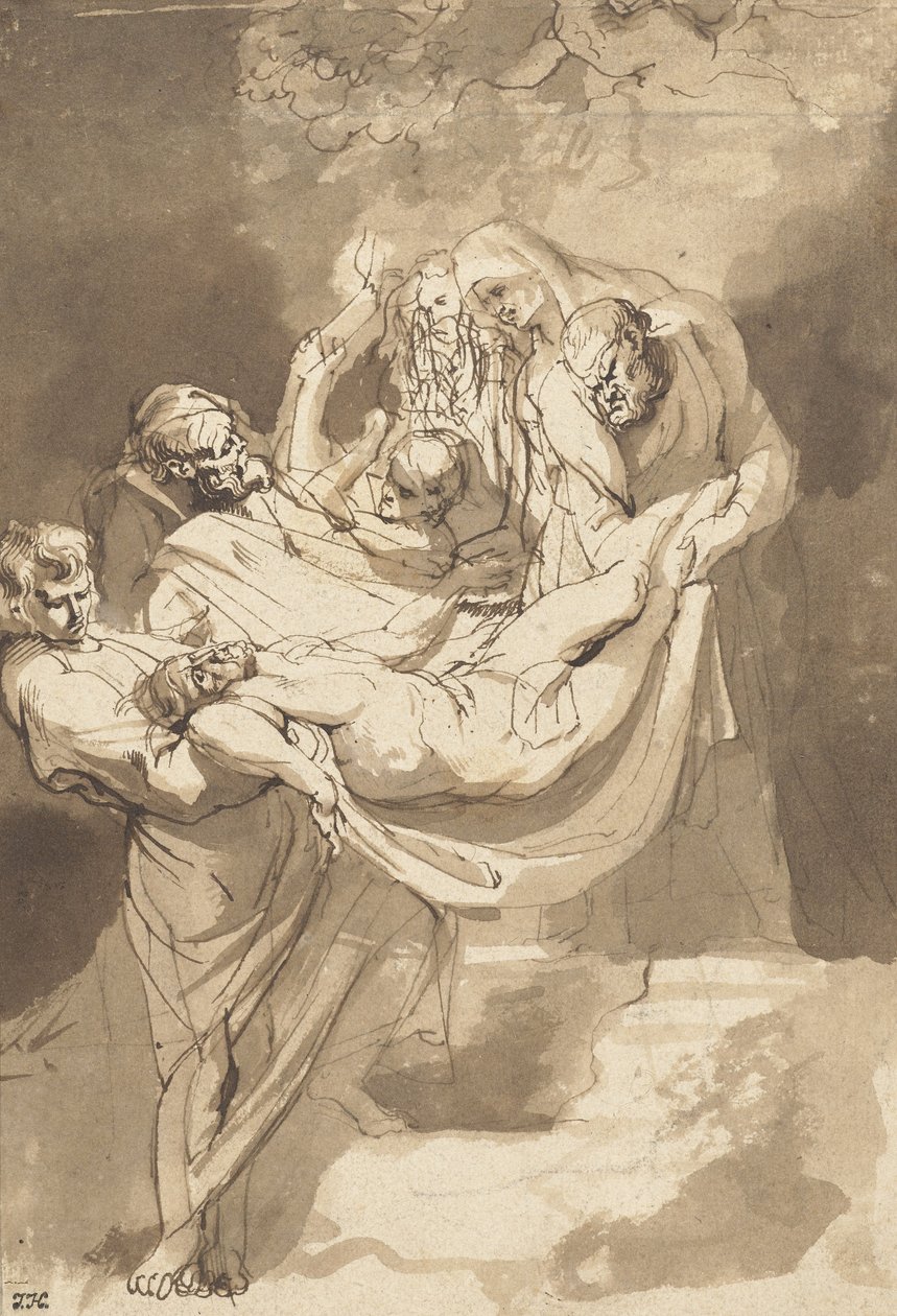 Uložení Krista do hrobu, 1615-17 (inkoust a wc na papíře) od Peter Paul Rubens