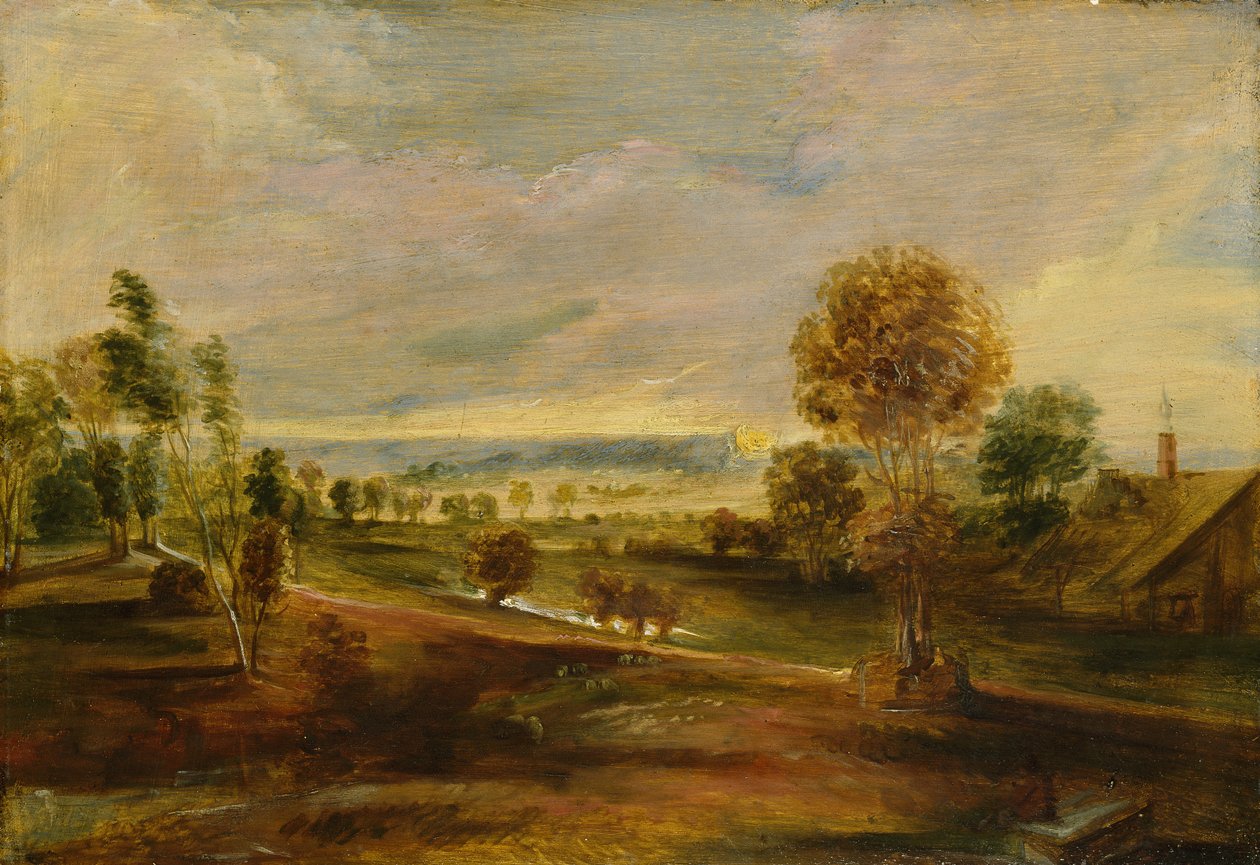Krajina s hospodářskými budovami: Západ slunce, 17. století od Peter Paul Rubens