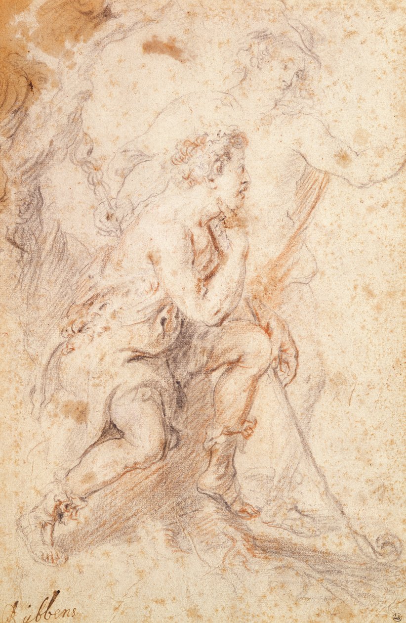 Merkur a pastýř (červená a černá křída na papíře) od Peter Paul Rubens