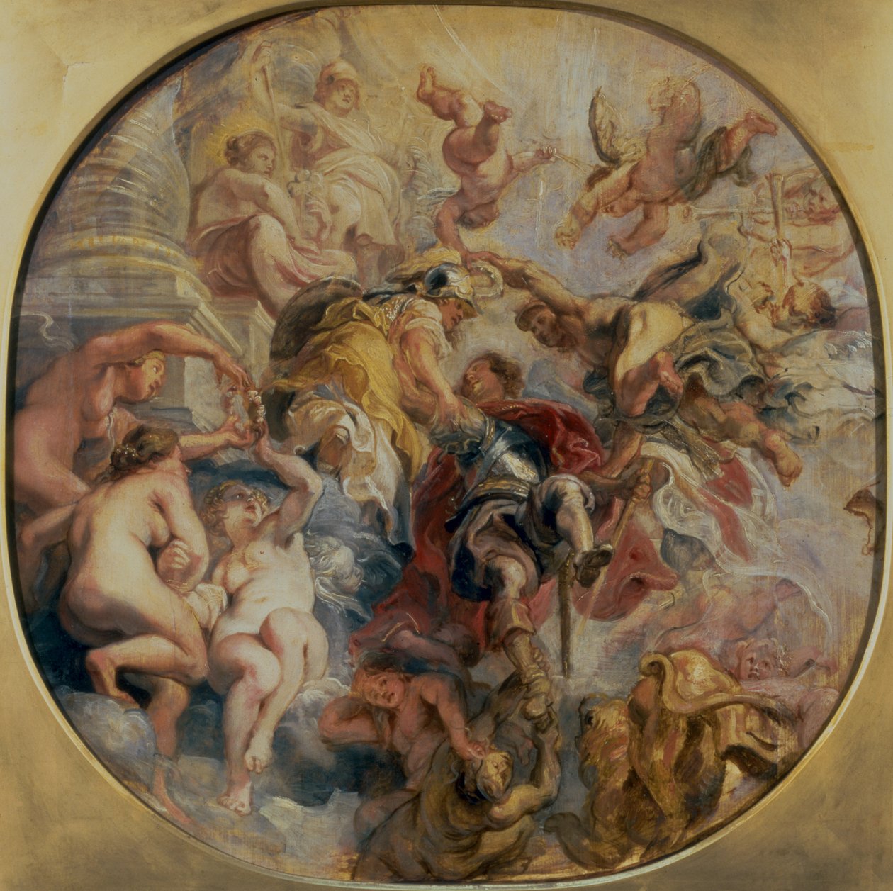 Minerva a Mercury vedou vévodu z Buckinghamu (1592–1628) do Chrámu ctnosti, před rokem 1625 od Peter Paul Rubens
