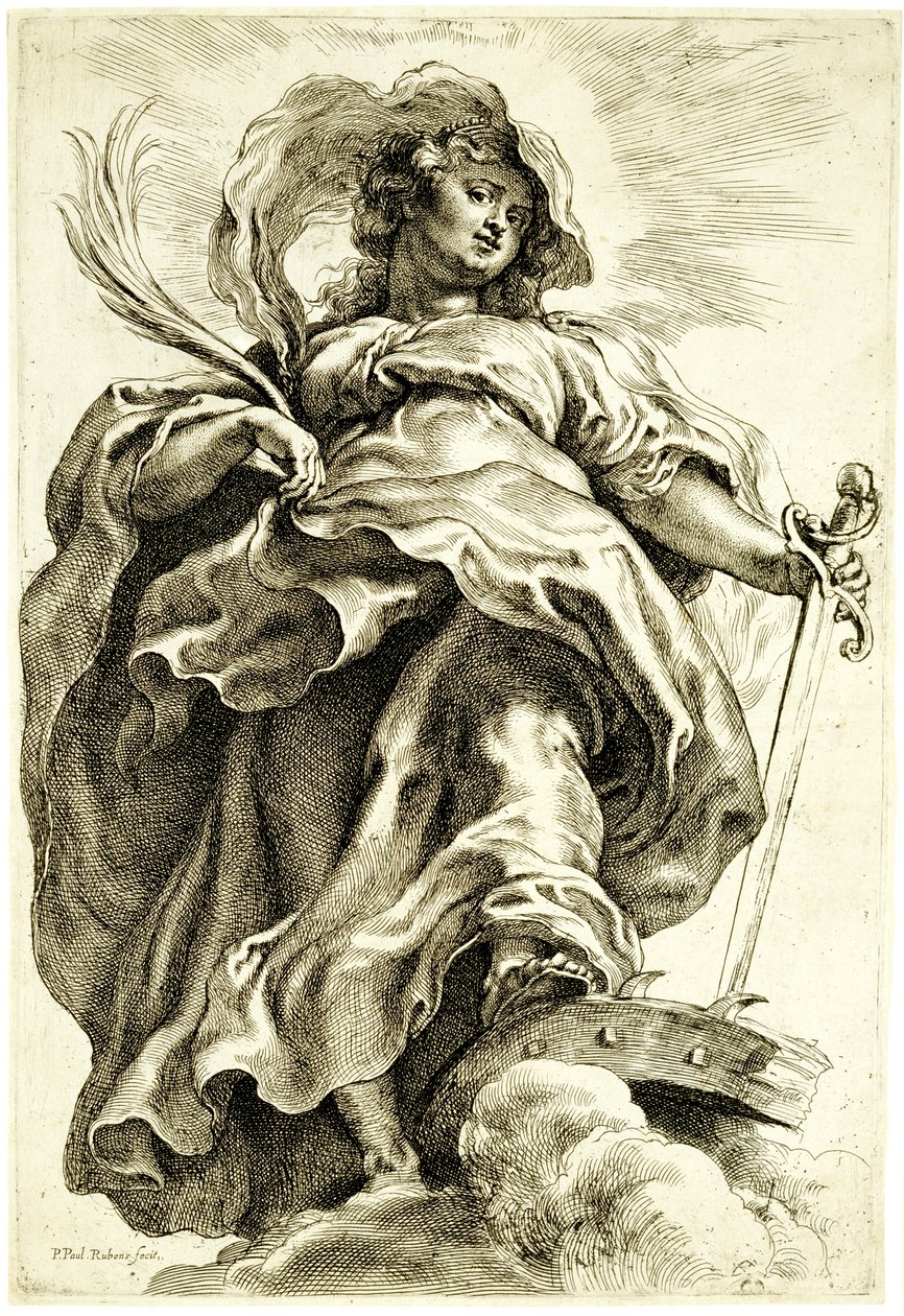 Svatá Kateřina Alexandrijská v oblacích, 1620-21 (lept burin na položený papír) od Peter Paul Rubens
