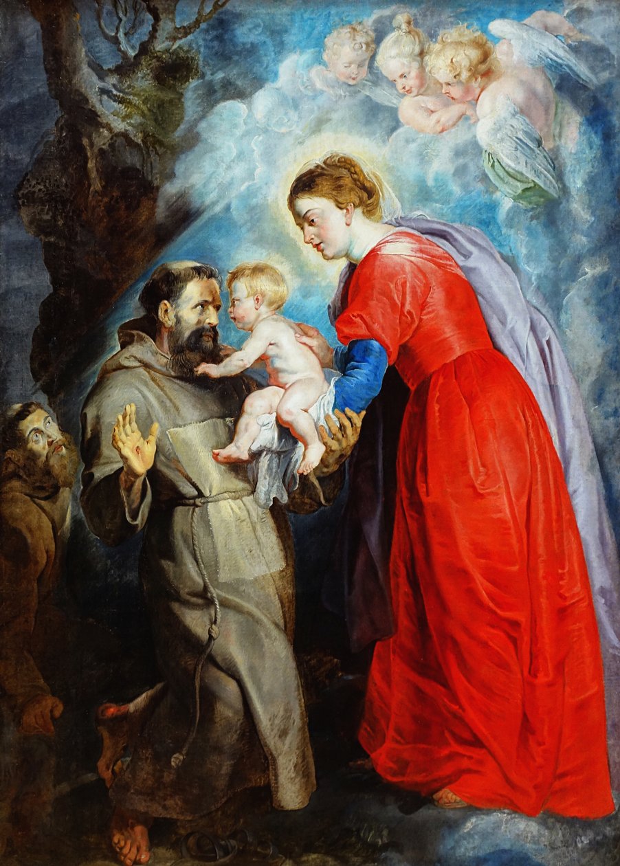 Svatý František přijímající malého Ježíška z rukou Panny Marie od Peter Paul Rubens