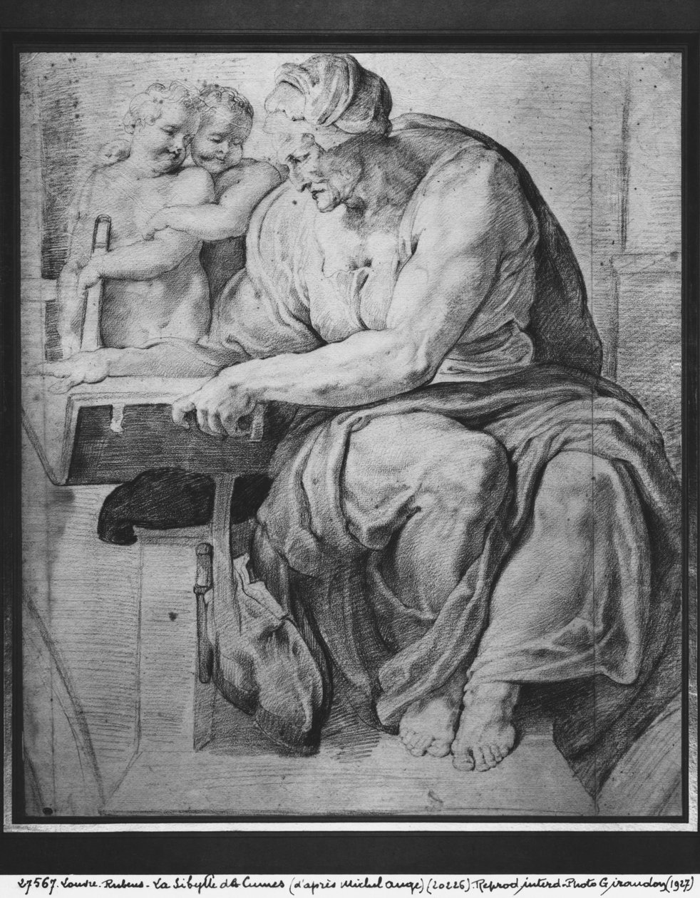 Kumská Sibyla podle Michelangela Buonarrotiho (1475-1564) (pierre noire a červená křída na papíře) od Peter Paul Rubens