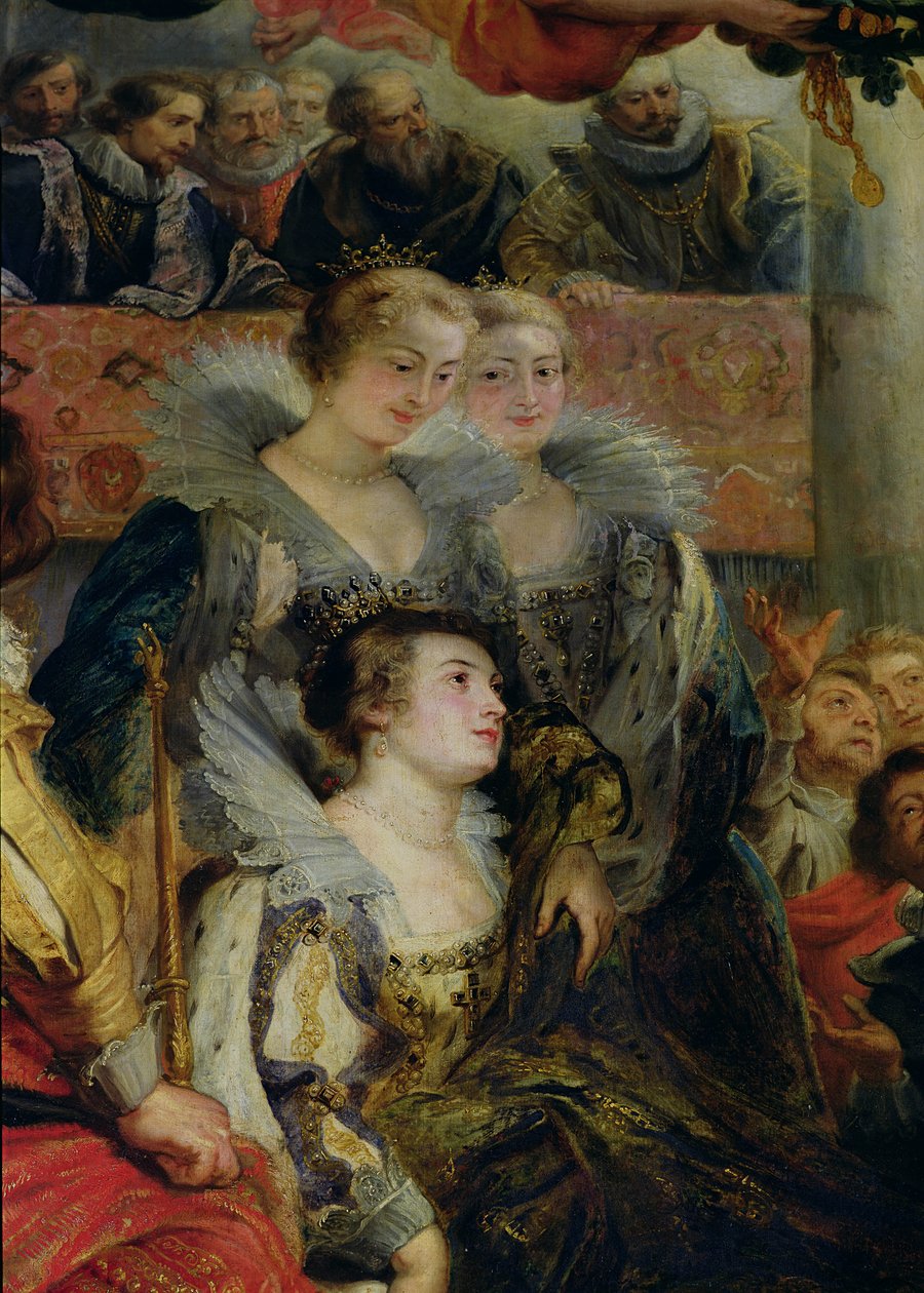 Medicejský cyklus: Korunovace Marie de Medici (1573-1642) v St. Denis, 13. května 1610, detail princezen z Guemenee a Conti, 1621-25 od Peter Paul Rubens