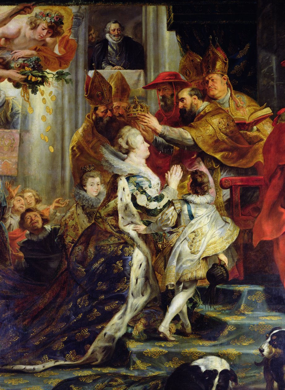 Medicejský cyklus: Korunovace Marie de Medici (1573-1642) v St. Denis, 13. května 1610, detail korunování, 1621-25 od Peter Paul Rubens