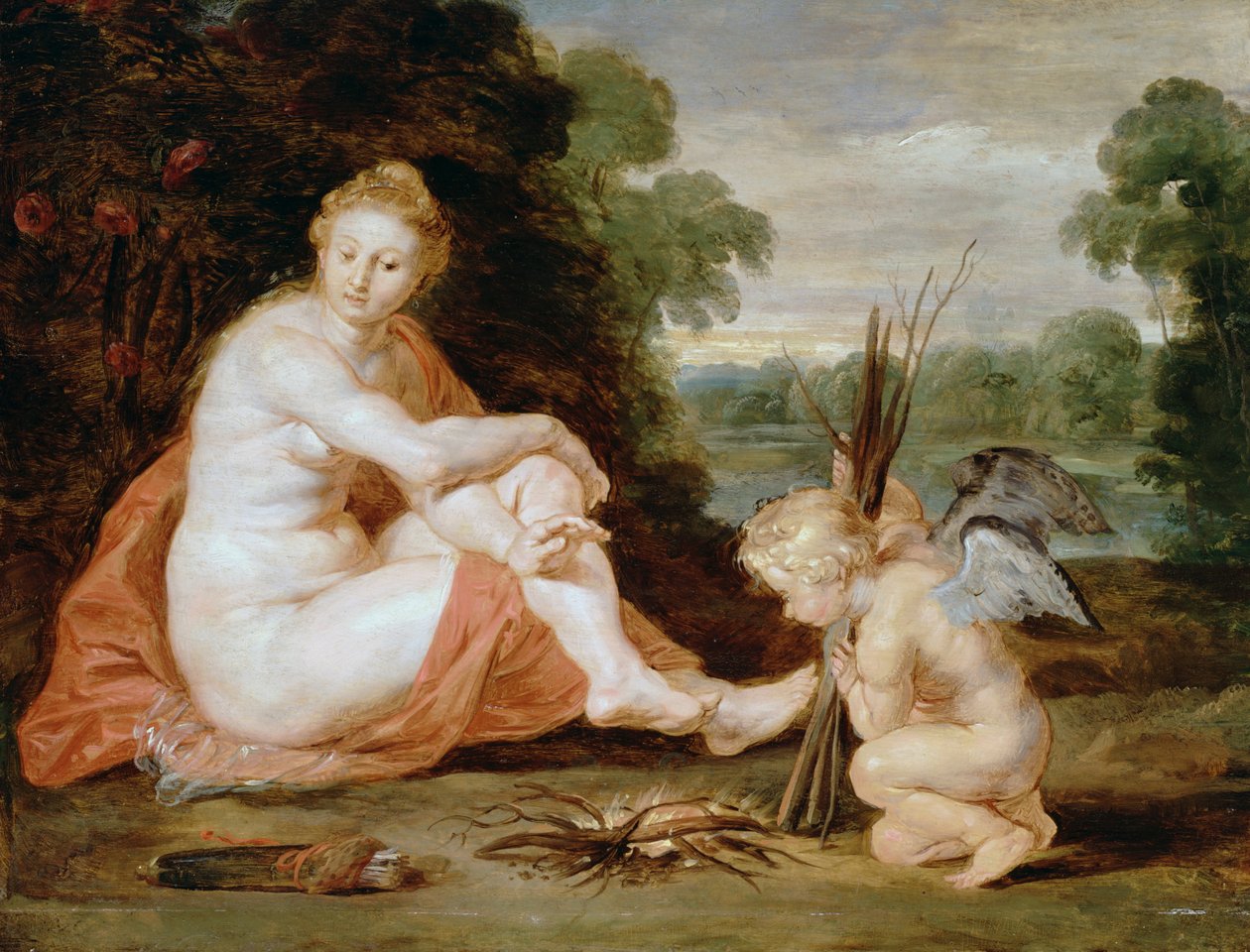 Venuše a Amor se zahřívají od Peter Paul Rubens