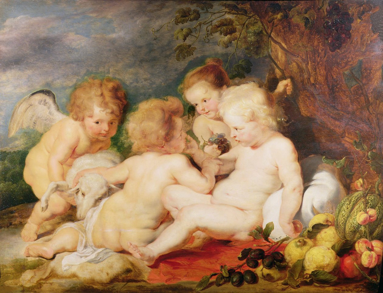 Kristus, svatý Jan, anděl a holčička od Peter Paul Rubens