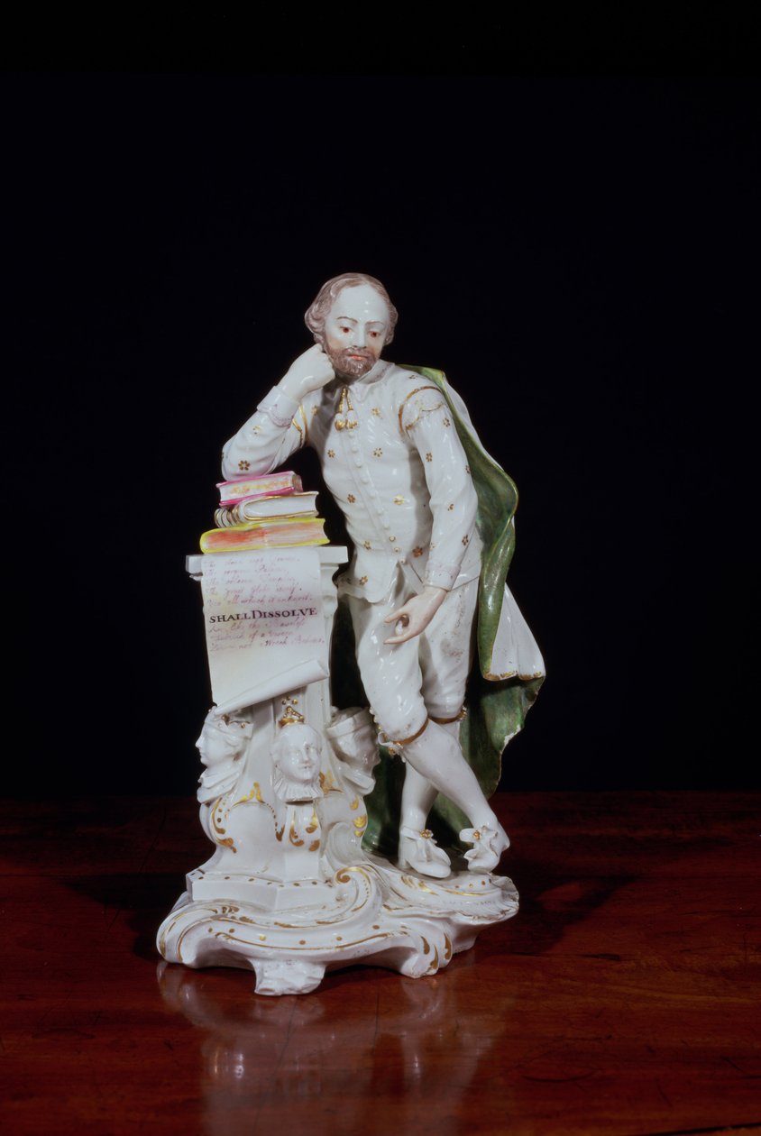 William Shakespeare, založený na památníku ve Westminsterském opatství, kolem roku 1765 (jemně vložený porcelán) od Peter Scheemakers