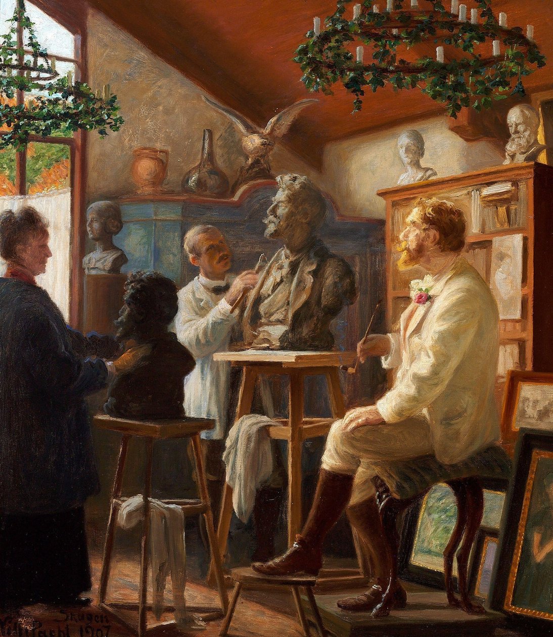 Malíř Krøyer je modelován ve svém studiu na Skagenu od Peder Severin Krøyer