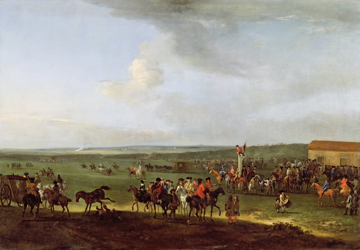 The Round Course v Newmarketu, Příprava na královský talíř, c.1725 od Peter Tillemans