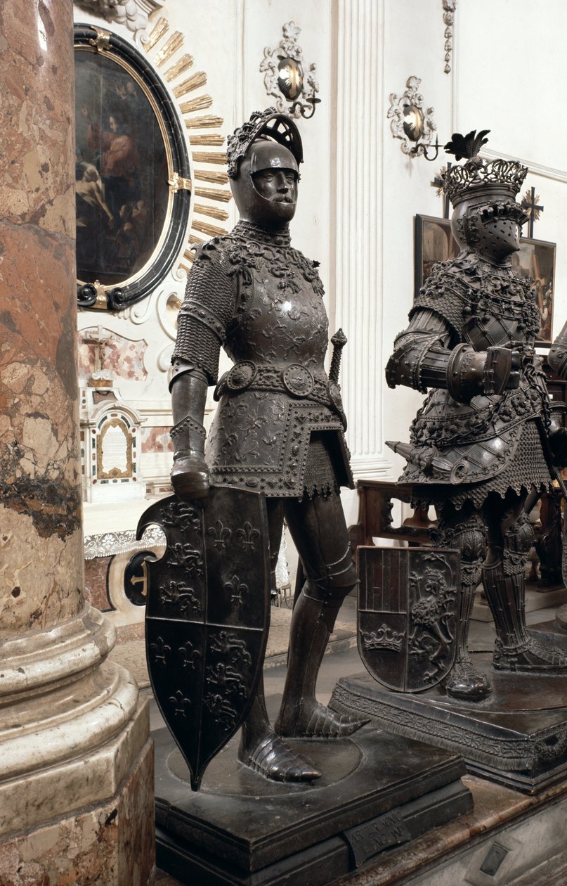 Král Artuš, socha z hrobky Maxmiliána I., Innsbruck, 1513 (bronz) od Peter Vischer