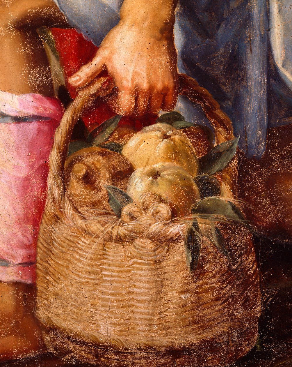 Hedelmäkori, yksityiskohta Peter Candidin (1548-1628) Adoration of Shepherdsistä, öljy paneelille, 248x162 cm od Peter (1548 1628) Candid