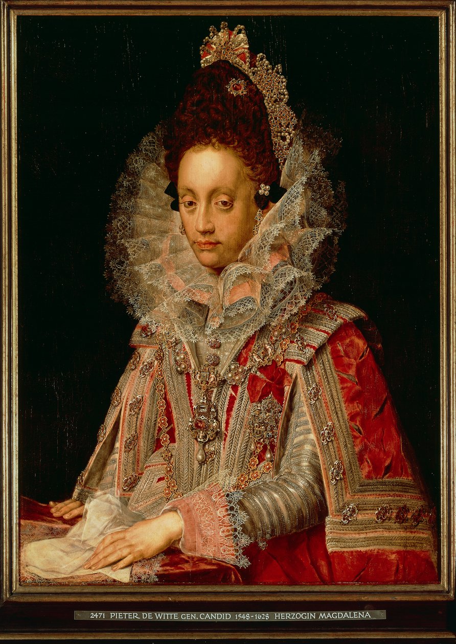 Portrét vévodkyně Magdaleny, kolem roku 1613 (olej na panelu) od Peter Candid