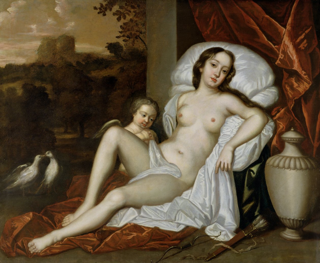Portrét Nell Gwynne (1650-1687) jako Venuše se svým synem Charlesem Beauclerkem (1670-1726) jako Cupid (olej na plátně) od Peter (follower of) Lely