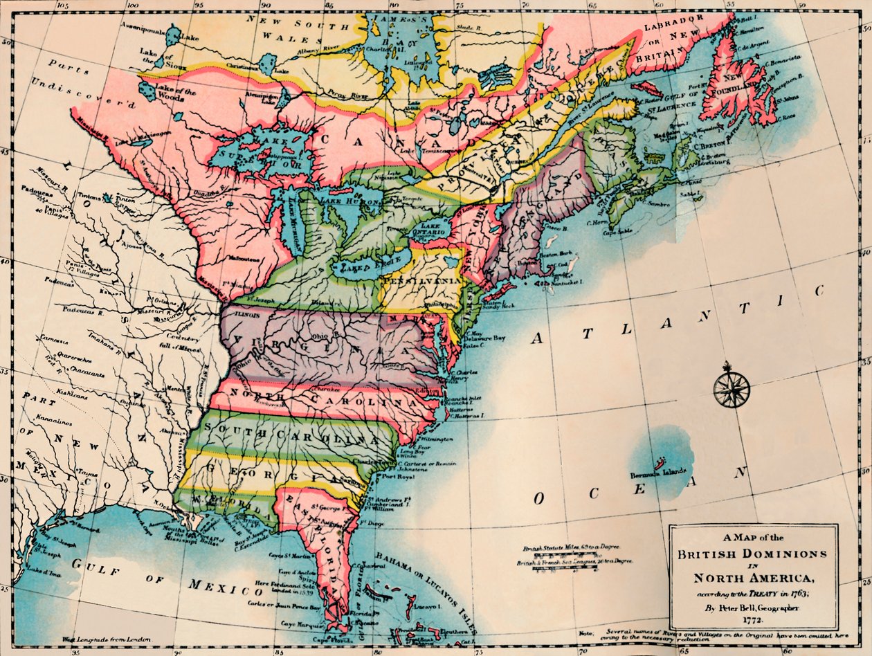 „Mapa britských dominií Severní Ameriky“, 1772, 1904 od Peter Bell