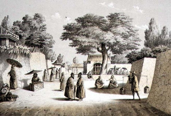 Street v Napha, Lew Chew, vyryto T. Sinclairem (tónované lito) od Peter Bernhard Wilhelm (after) Heine