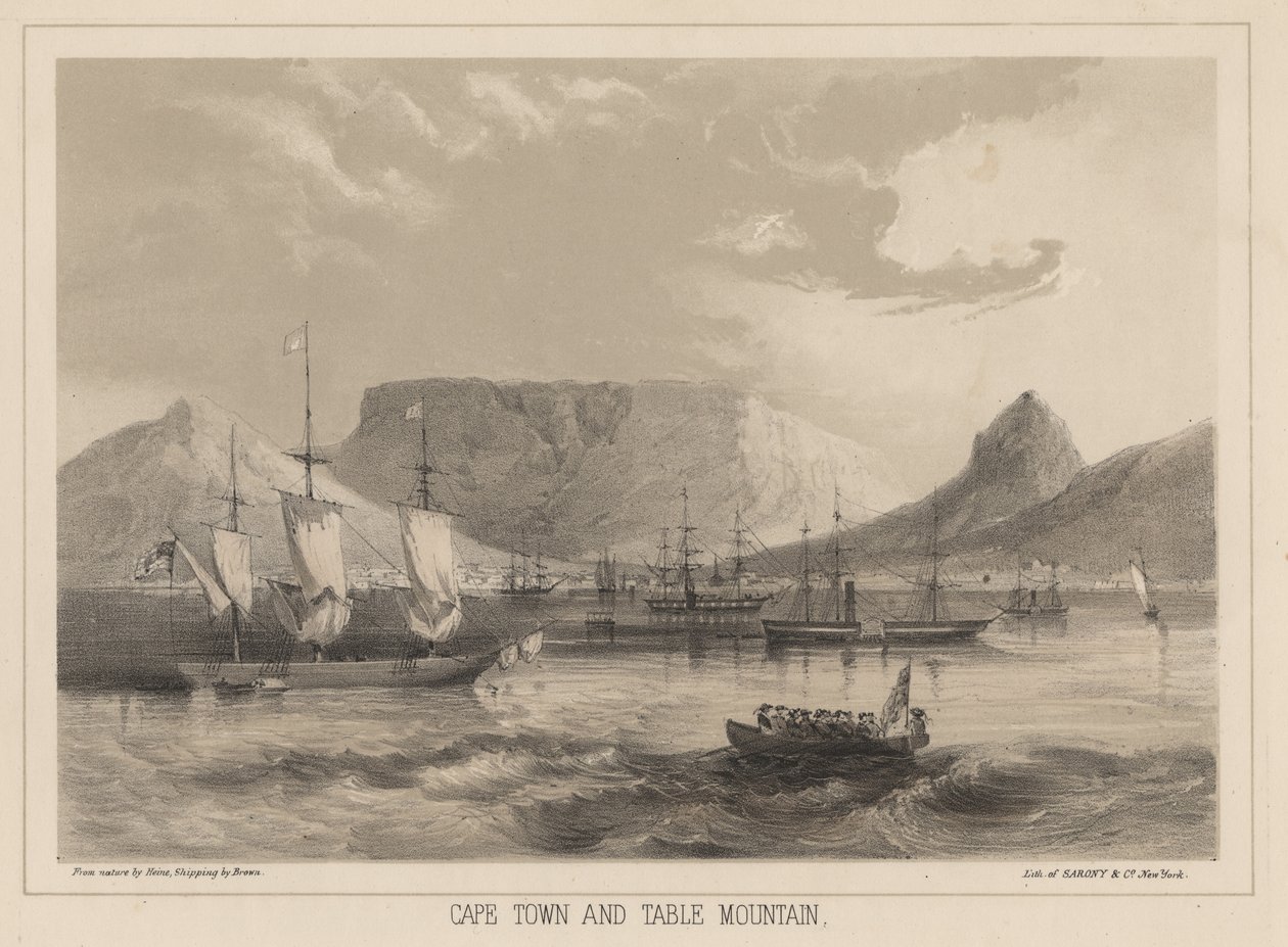 Kapské Město a Stolová hora, litho od Sarony und Co., 1855 (chromolitho) od Peter Bernhard Wilhelm Heine