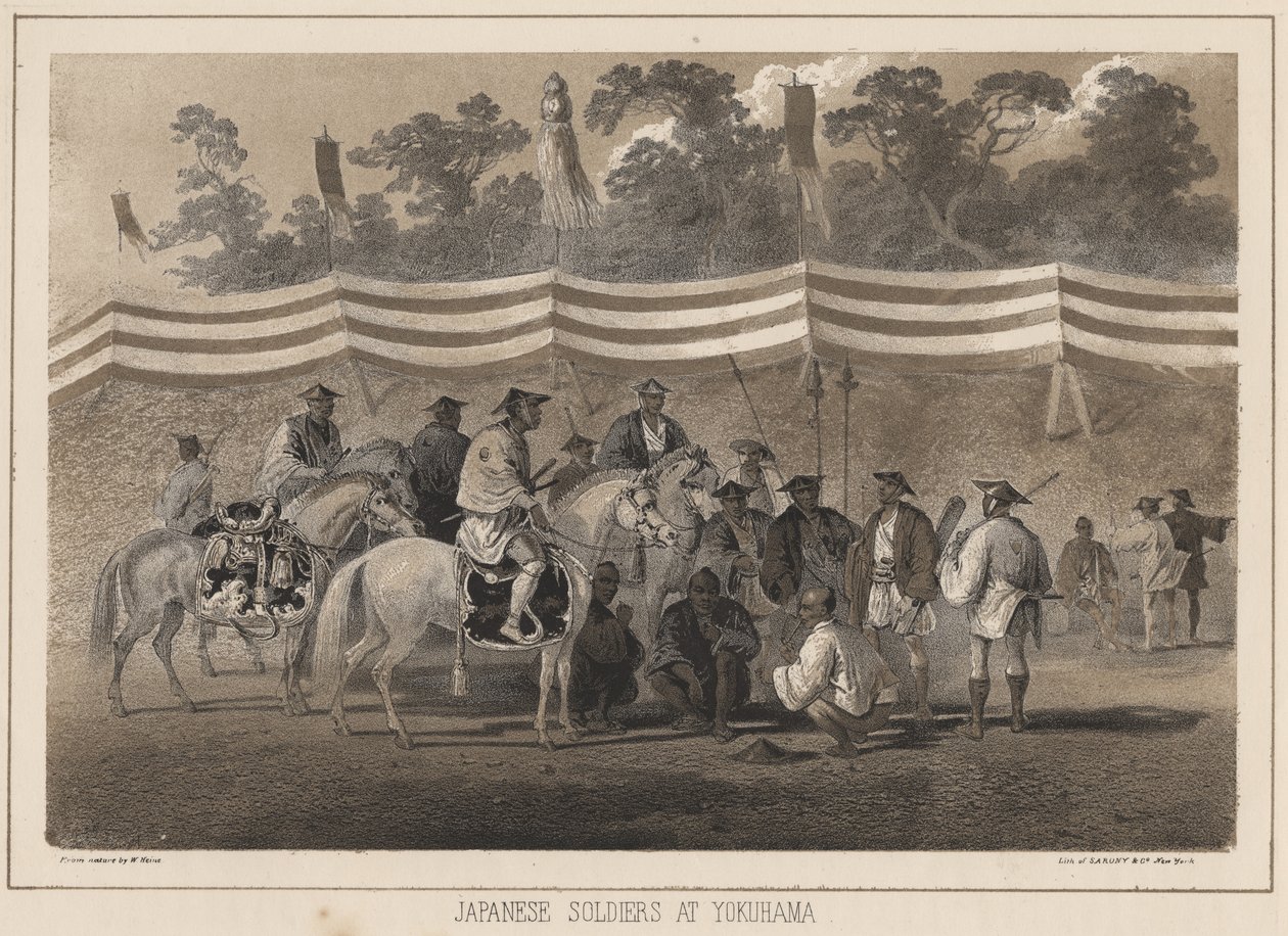 Japonští vojáci v Jokuhamě, litho od Sarony und Co., 1855 (chromolitho) od Peter Bernhard Wilhelm Heine