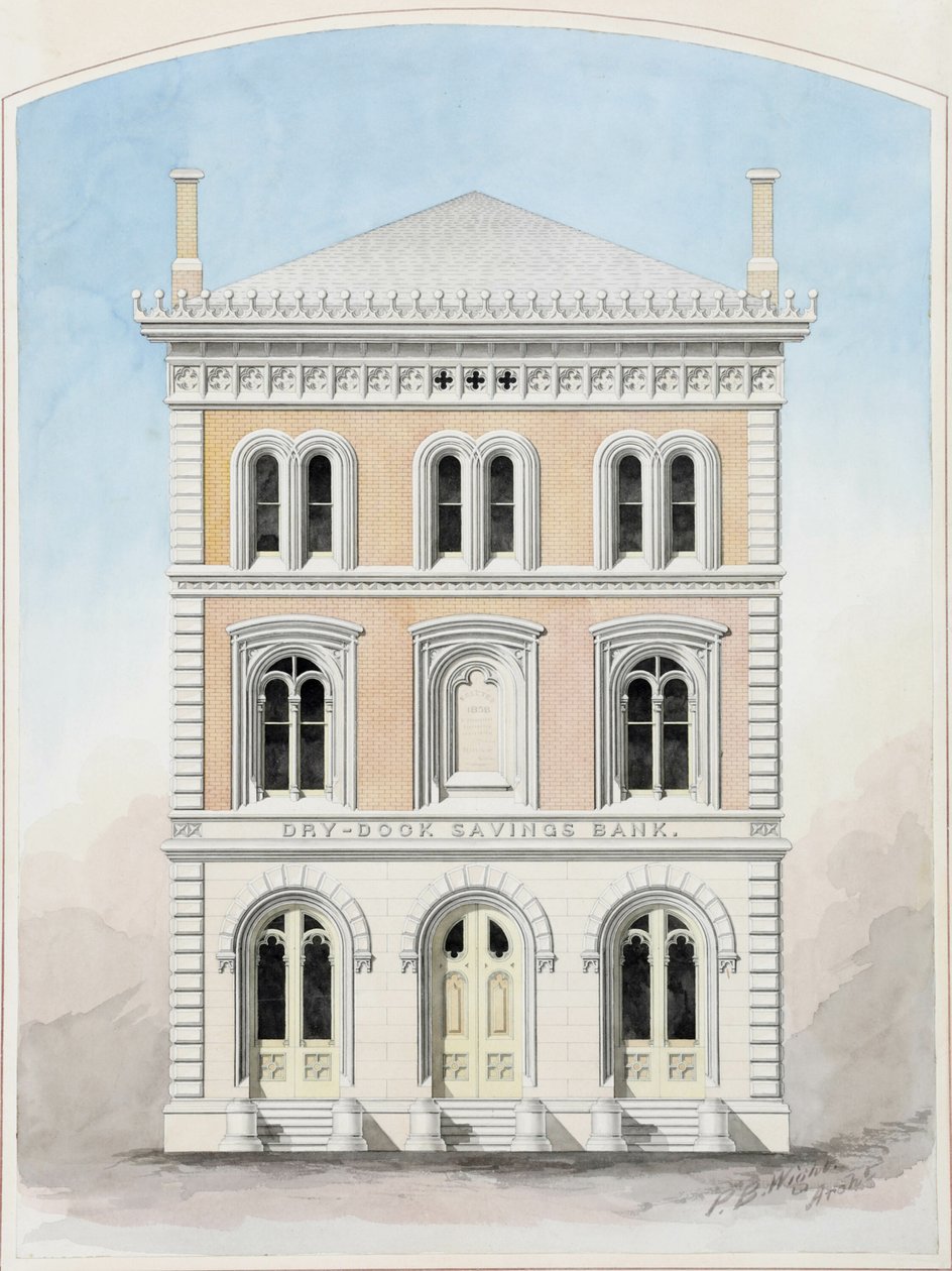 Dry Dock Savings Bank, New York City, New York, soutěžní výkres od Peter Bonnett Wight