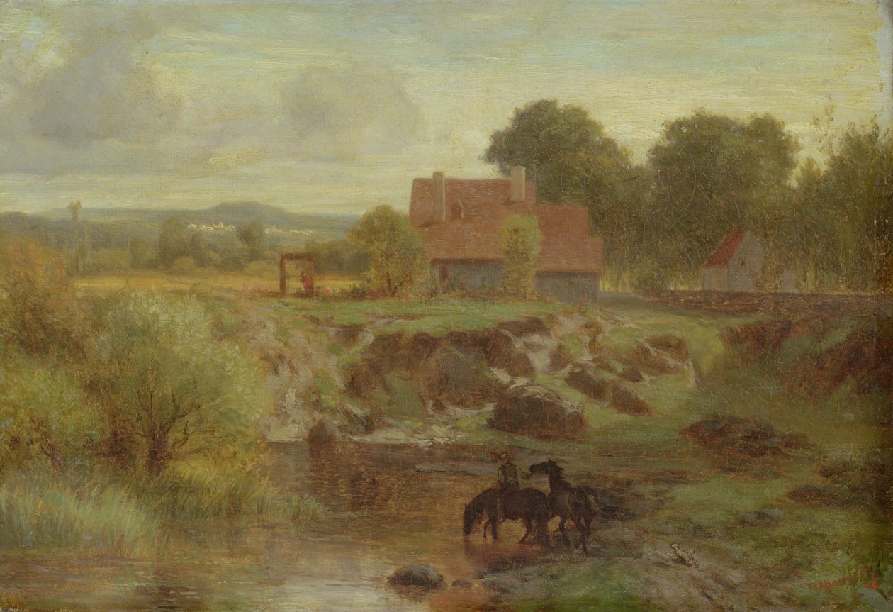Koně překračující řeku na Ile de France, 1855 od Peter Burnitz
