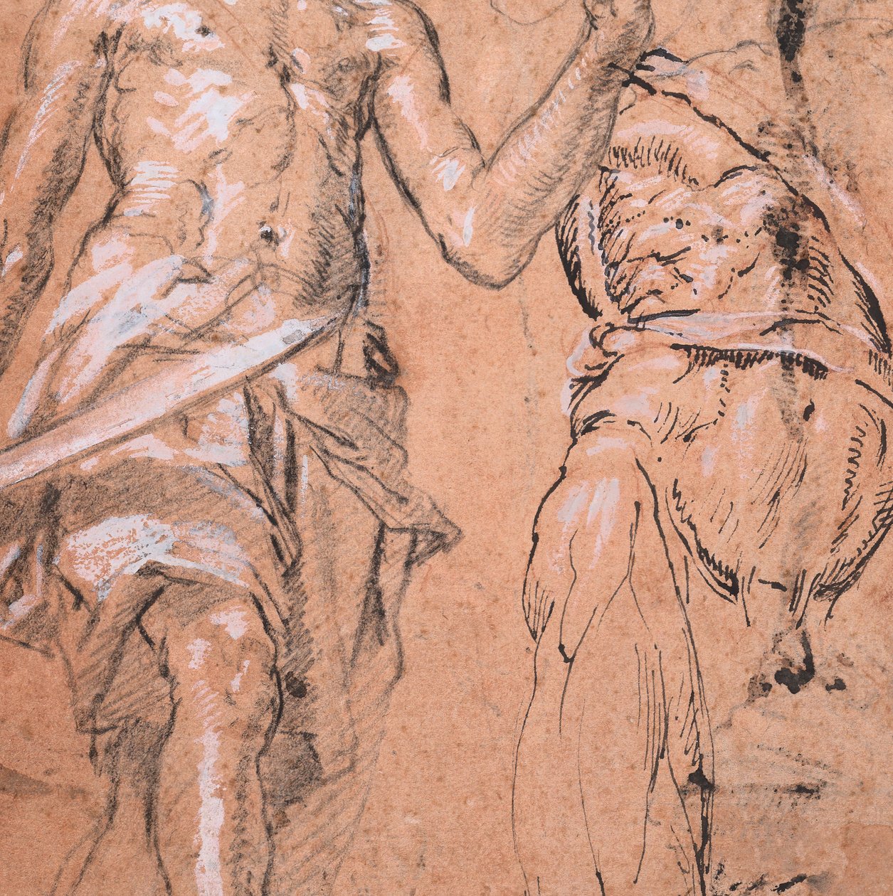 Dvě studie stojícího muže s mečem Alexandra Velikého, verso: Studies..., ca. 1601. od Peter Candid