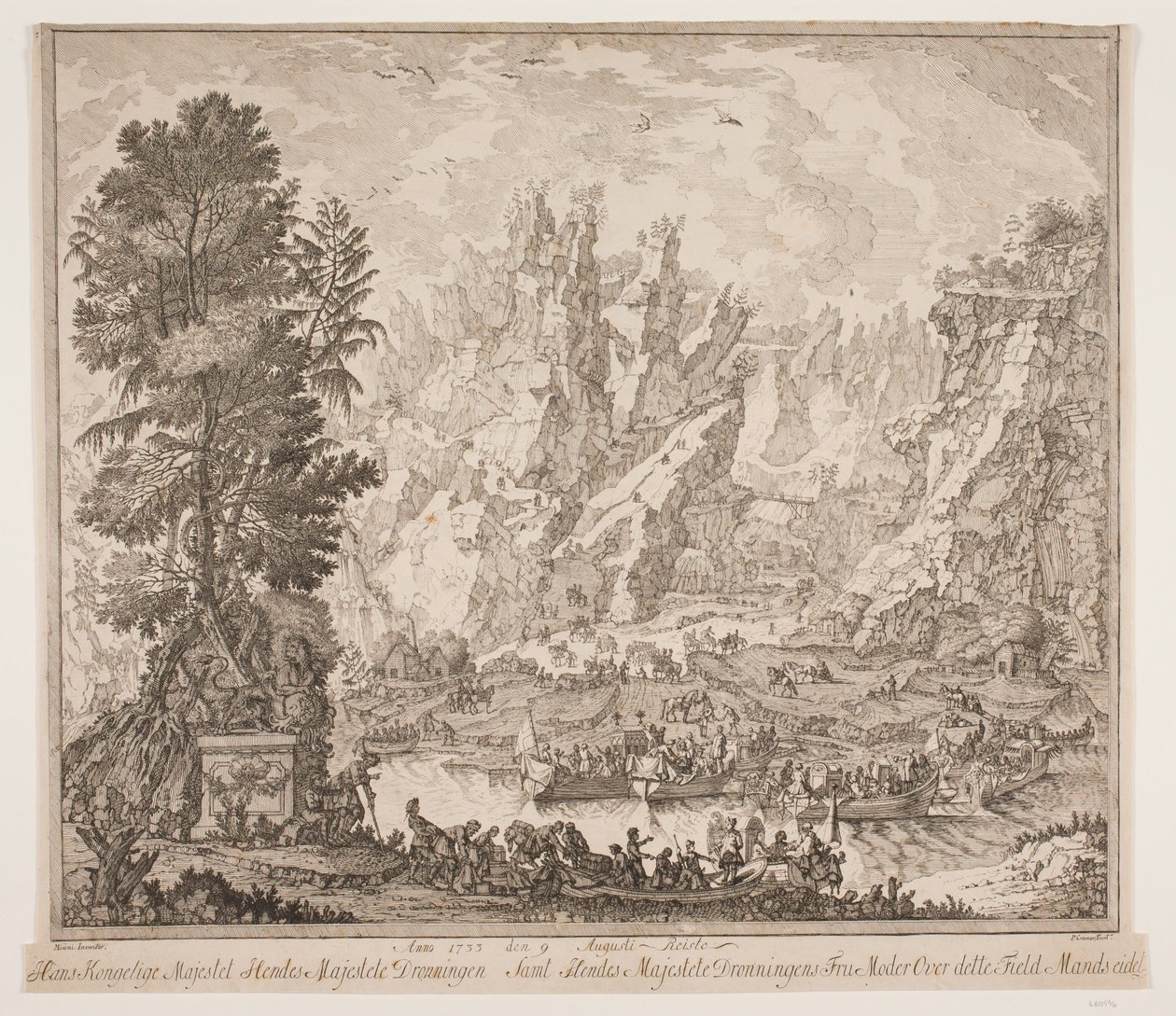 Anno 1733 dne 9. srpna Jeho královské Veličenstvo Její Veličenstvo královna a Její Veličenstvo Královna Lady Matka cestovali přes tento Field Mansseidet od Peter Cramer