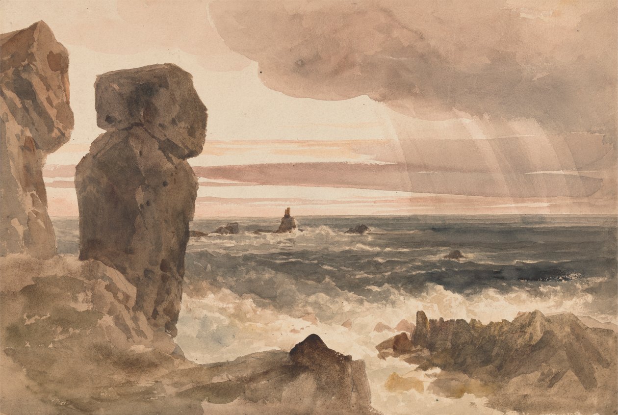 Přímořská krajina s ještěrkou Rocks, Cornwall od Peter DeWint