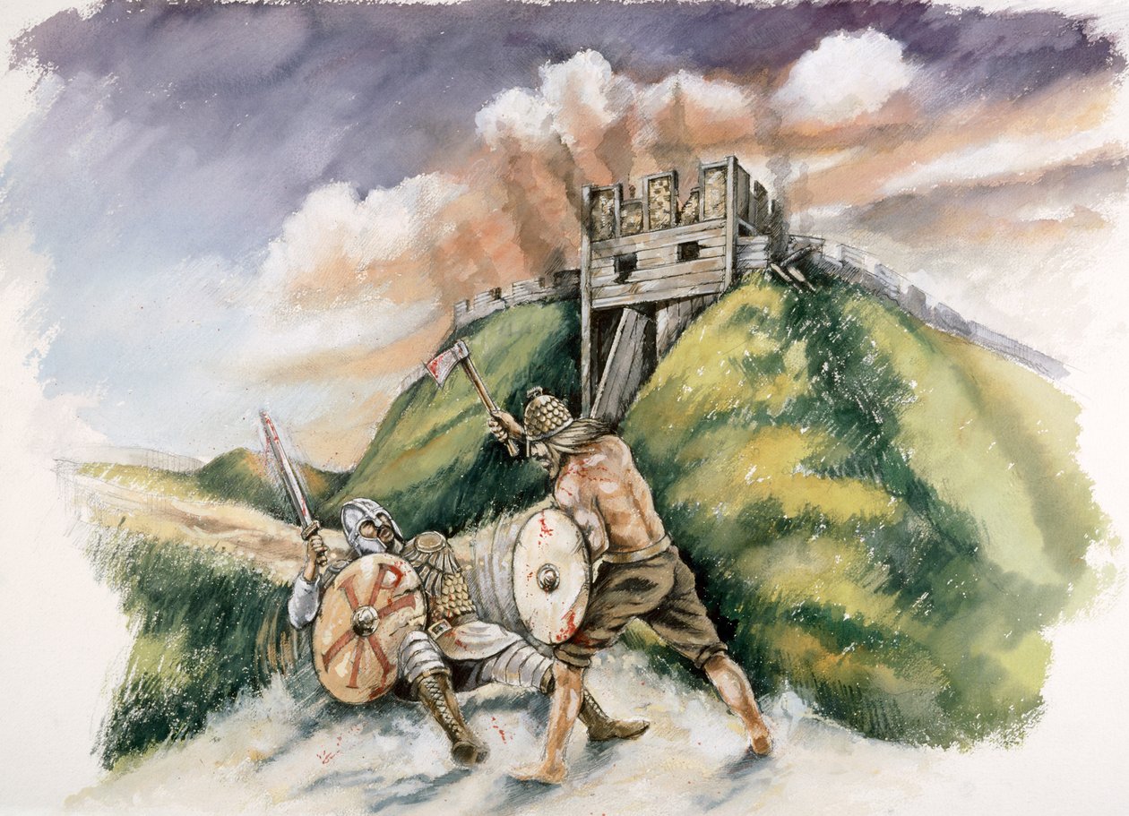 Cynric bojující s Brity u Old Sarum, 552 našeho letopočtu, c1990-2010 od Peter Dunn