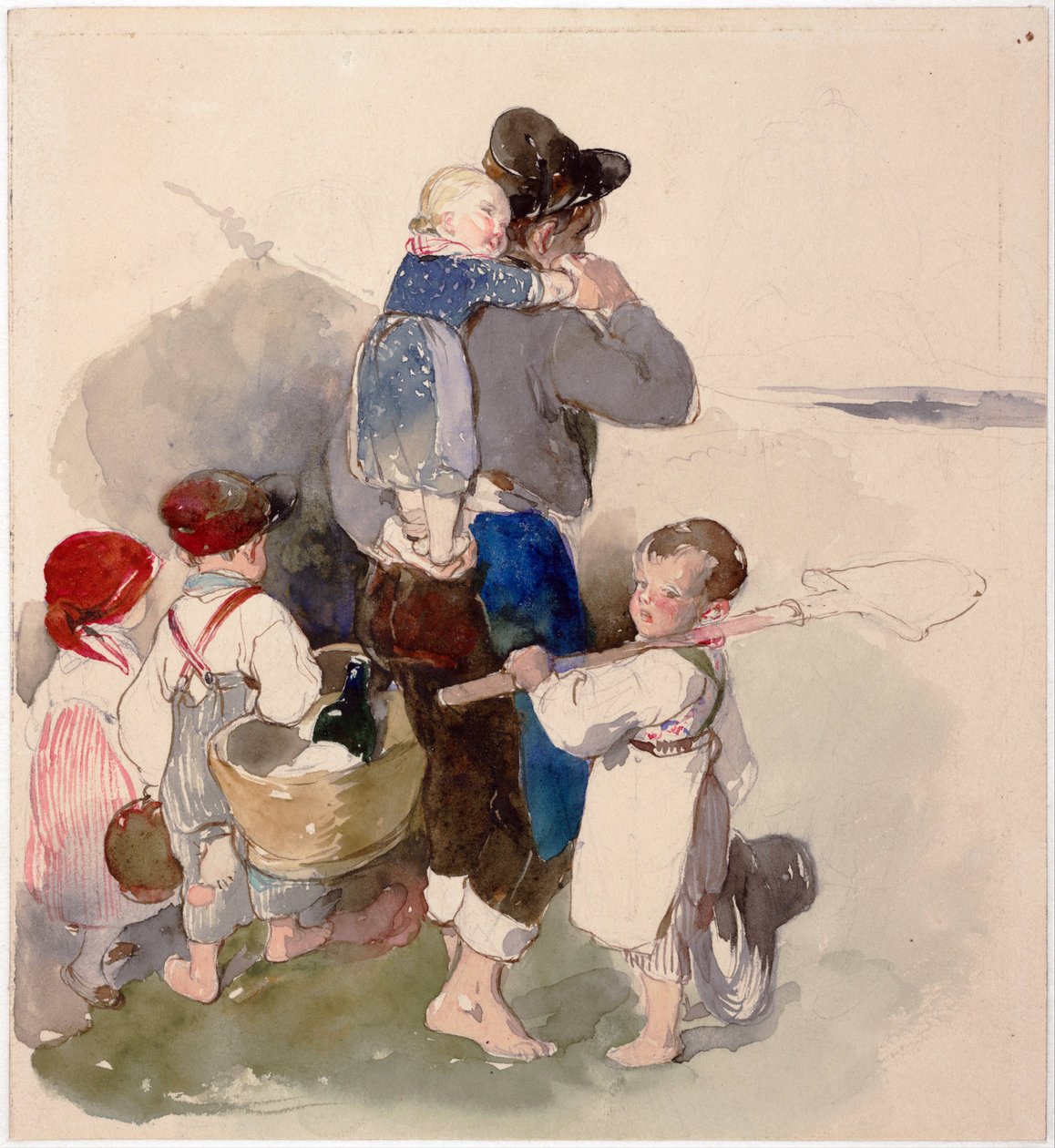""Děti na cestě za prací na pole"" Akvarel od Petera Fendiho (1796-1842), cca 1840 Vídeňská knihovna albertina od Peter Fendi
