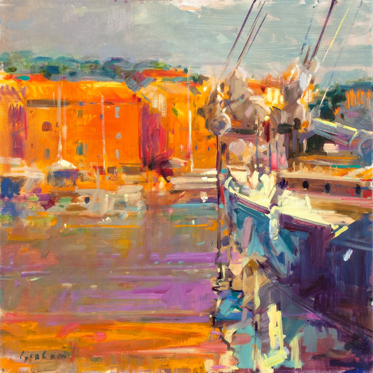 Kotviště v Saint-Tropez, 2021 (olej na plátně) od Peter Graham (Contemporary)
