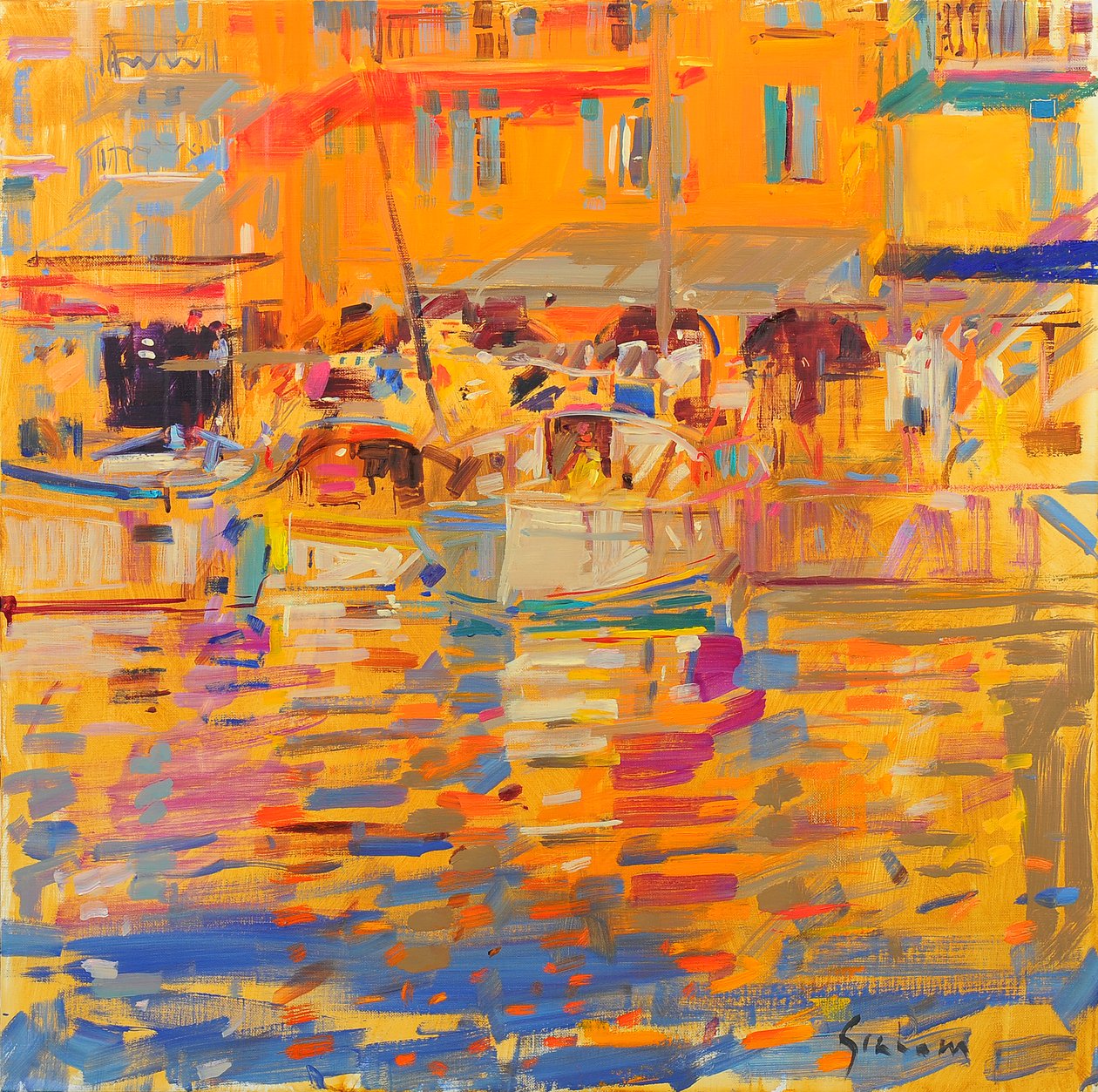 Lodě v přístavu Saint Tropez od Peter Graham (Contemporary)