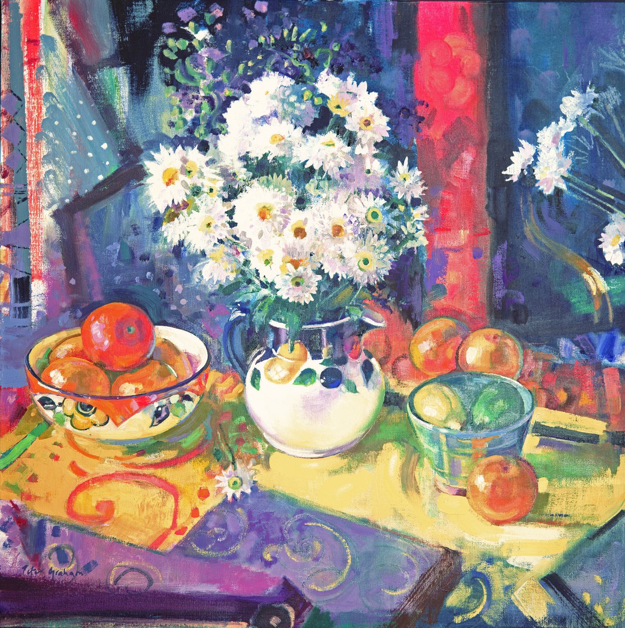 Květiny a ovoce v zelené misce, 1997 od Peter Graham (Contemporary)