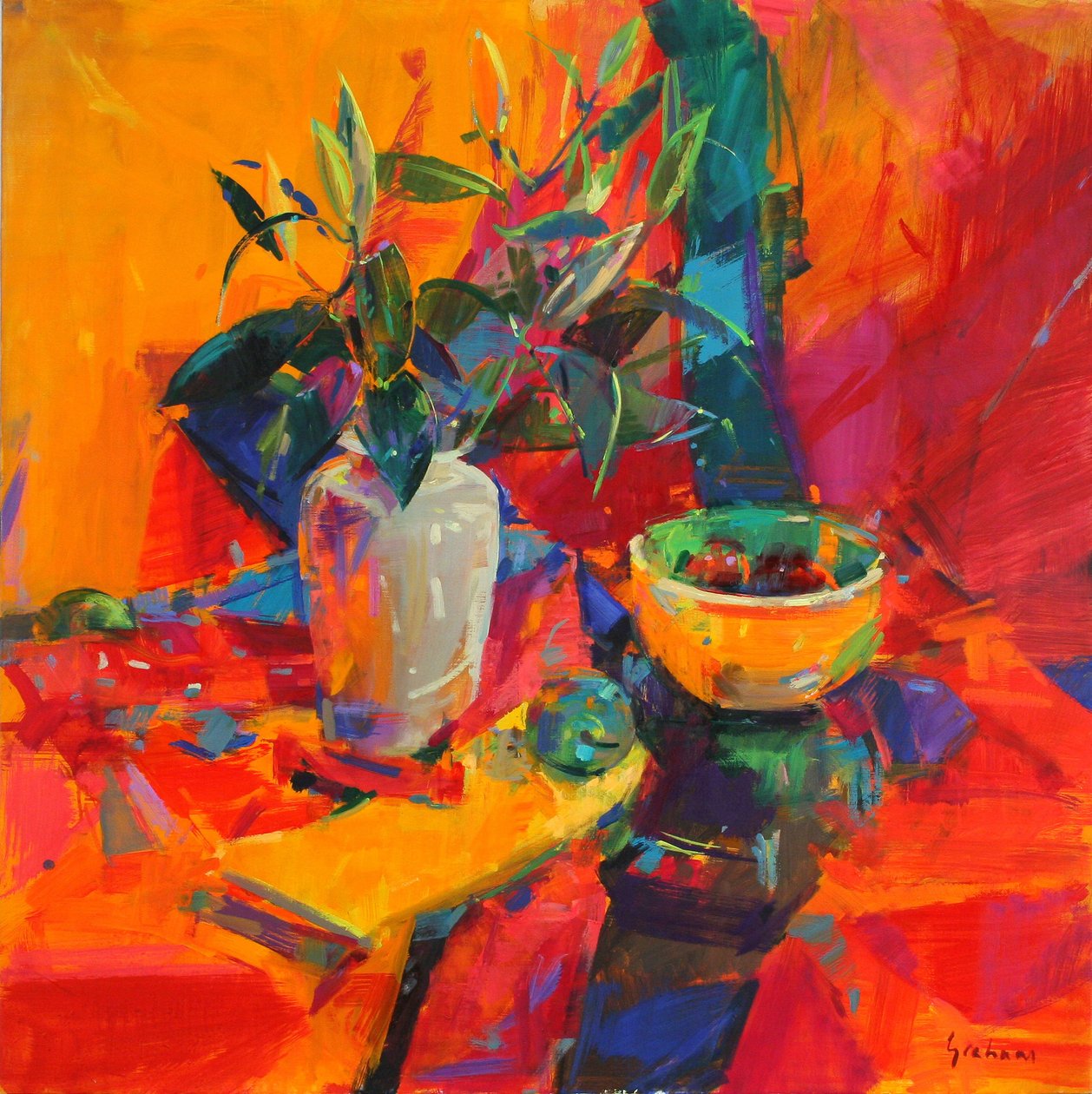 Lilie na červeném podkladu, 2012 od Peter Graham (Contemporary)