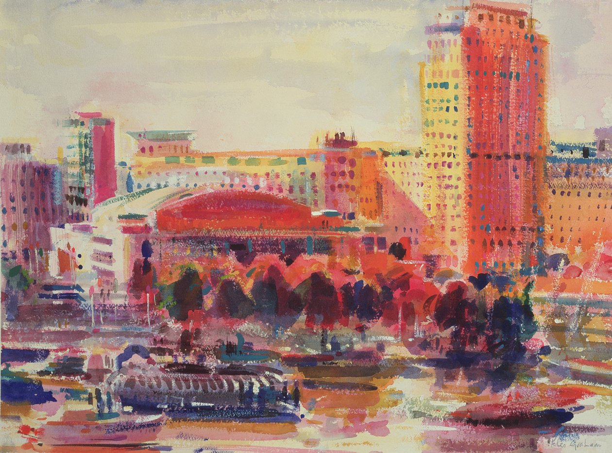 The South Bank, 2002 (wc na papíře) od Peter Graham (Contemporary)