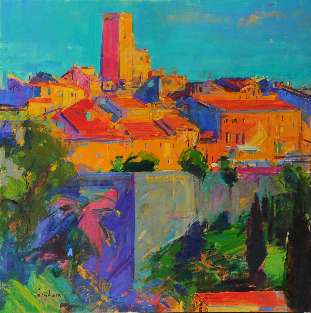 Saint-Paul de Vence, Zlaté světlo, 2022 (olej na plátně) od Peter Graham