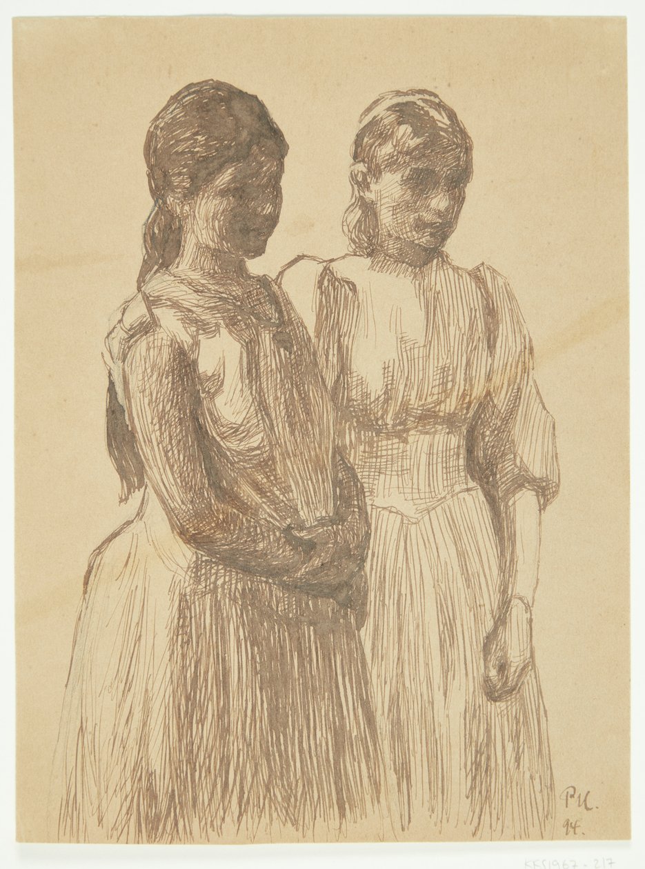 Dvě mladé dívky. Studie k obrazu "Ples v provinčním městě" (Göteborg Art Museum) od Peter Hansen