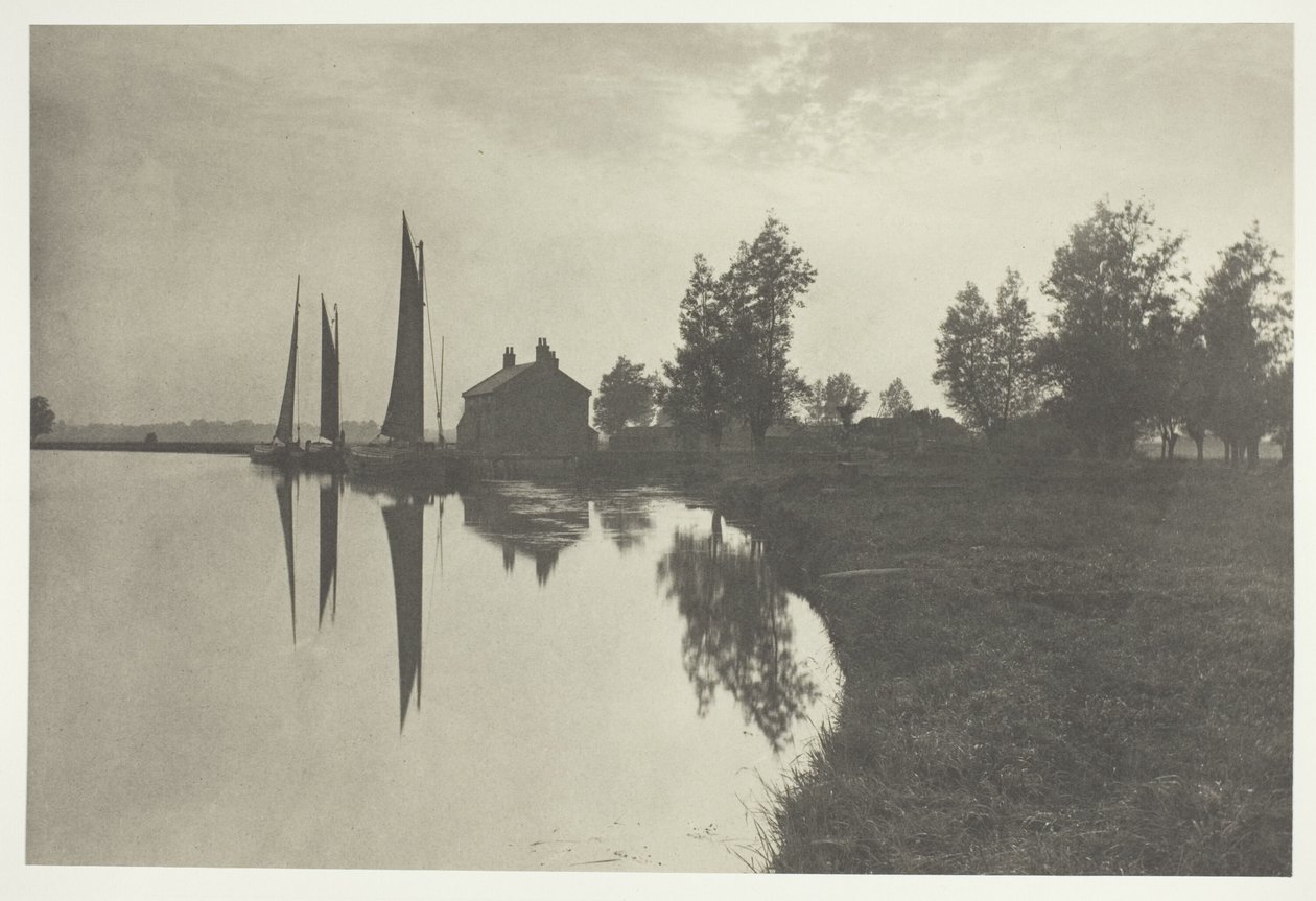 Cantley: Wherries Waiting for the Turn of the Tide (Čekání na příliv a odliv) od Peter Henry Emerson