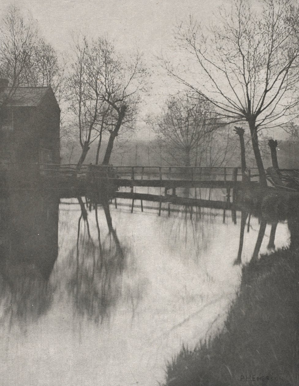 Lávka pro pěší poblíž Chingfordu, z The Compleat Angler, 1888. od Peter Henry Emerson