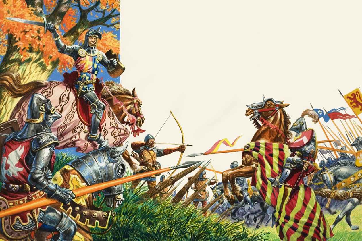 Bitva u Agincourtu v roce 1415 (kvaš na papíře) od Peter Jackson