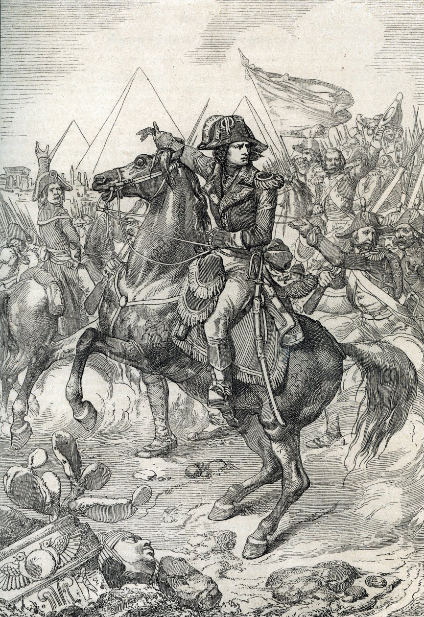 Kampaň (expedice) Egypta (1798-1801): Generál Napoleon Bonaparte (1765-1821) před pyramidami od Peter Johann Nepomuck Geiger