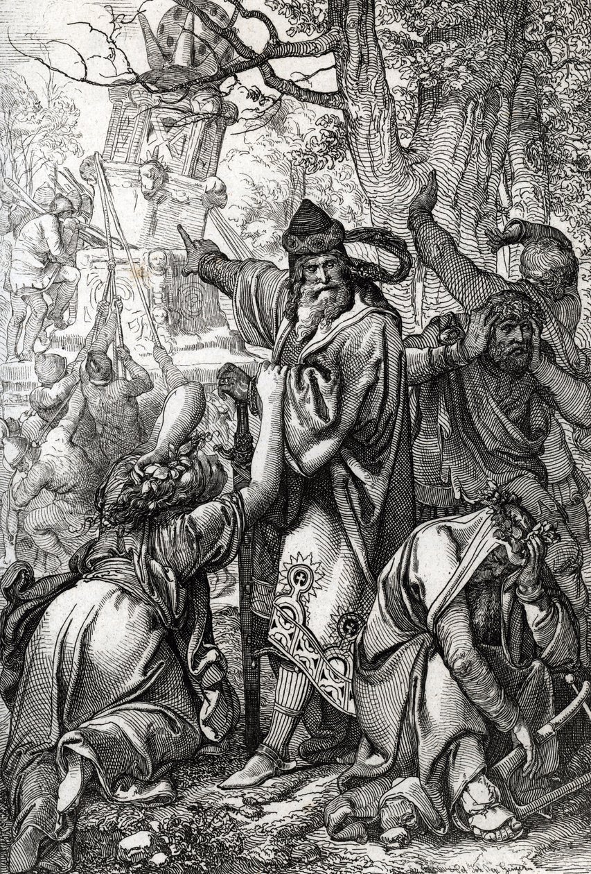 Císař Karel Veliký (asi 742-814) ve válce proti Sasům, 772 (císař Karel Veliký (Karel Veliký) během saských válek, 772) Kresba peří z „Historische Memorabilian des In-und Auslandes“ (Historické suvenýry) od Antona Zieglera od Peter Johann Nepomuck Geiger