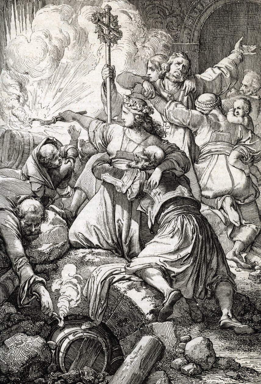 Řecká válka za nezávislost: třetí v Missolonghi mezi Osmanskou říší a řeckými rebely, od 15. dubna 1825 do 10. dubna 1826: mnoho Řeků se zabilo tím, že se vyhodili do vzduchu střelným prachem, než aby se po neúspěchu vzdali e od Peter Johann Nepomuck Geiger