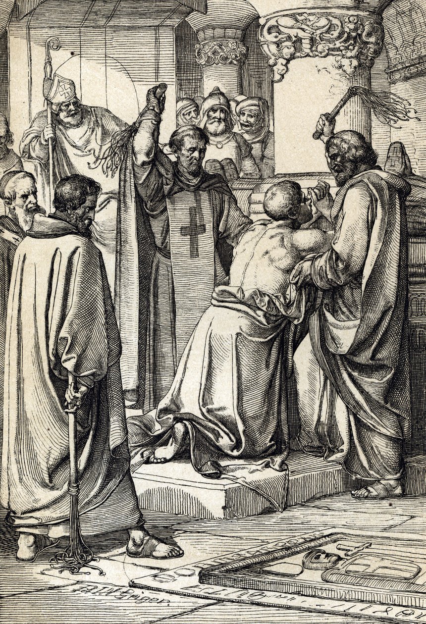 Anglický král Jindřich II. (1133-1189) zapletl do atentátu na Thomase Becketa fait pokání u hrobky arcibiskupa od Peter Johann Nepomuck Geiger