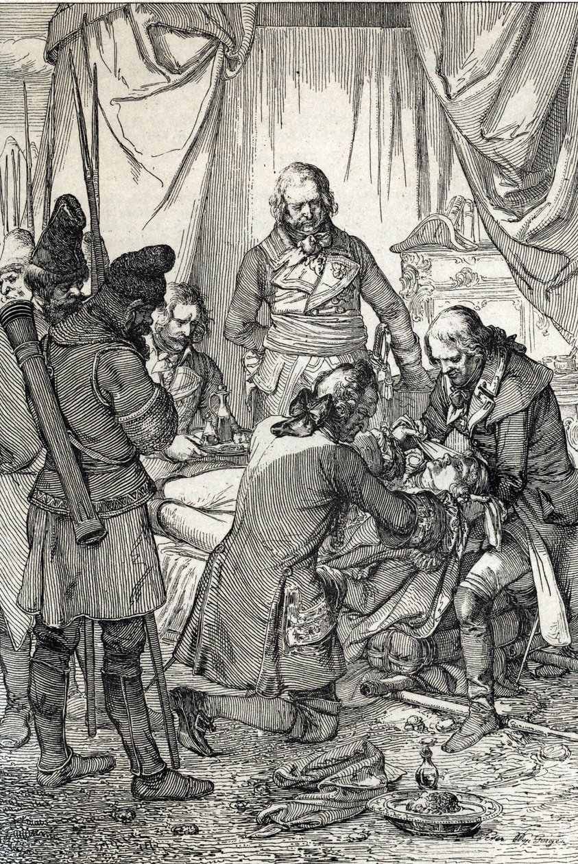 Kosciuszkovo povstání: Polská srdce Tadeusz Kosciuszko (1746-1817) zraněný v bitvě u Maciejowice proti Rusům od Peter Johann Nepomuck Geiger