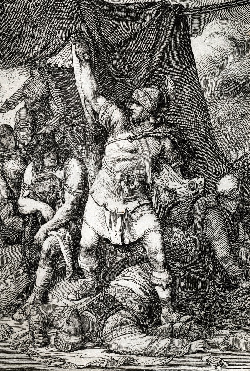 Římský starověk: „Dobytí Jeruzaléma“““ zobrazení obléhání Jeruzaléma Římany v roce 70 n. l., město je vypleněno vojsky císaře Tita a druhý jeruzalémský chrám detruit““ (Zničení Jeruzaléma a chrám za Tita od Peter Johann Nepomuck Geiger