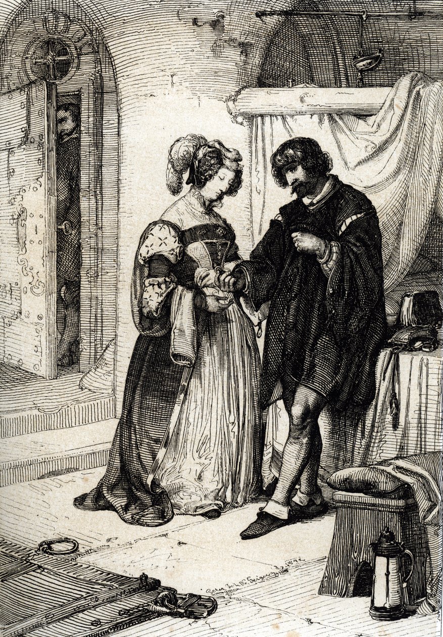 Hrabě z Essexu Robert Devereux (1565-1601), odsouzený k smrti za zradu, předal Elizabeth Howardové, hraběnce z Nottinghamu a Lady of Honor of Elisabeth Iere z Anglie, prstenový slib její věrnosti královně od Peter Johann Nepomuck Geiger