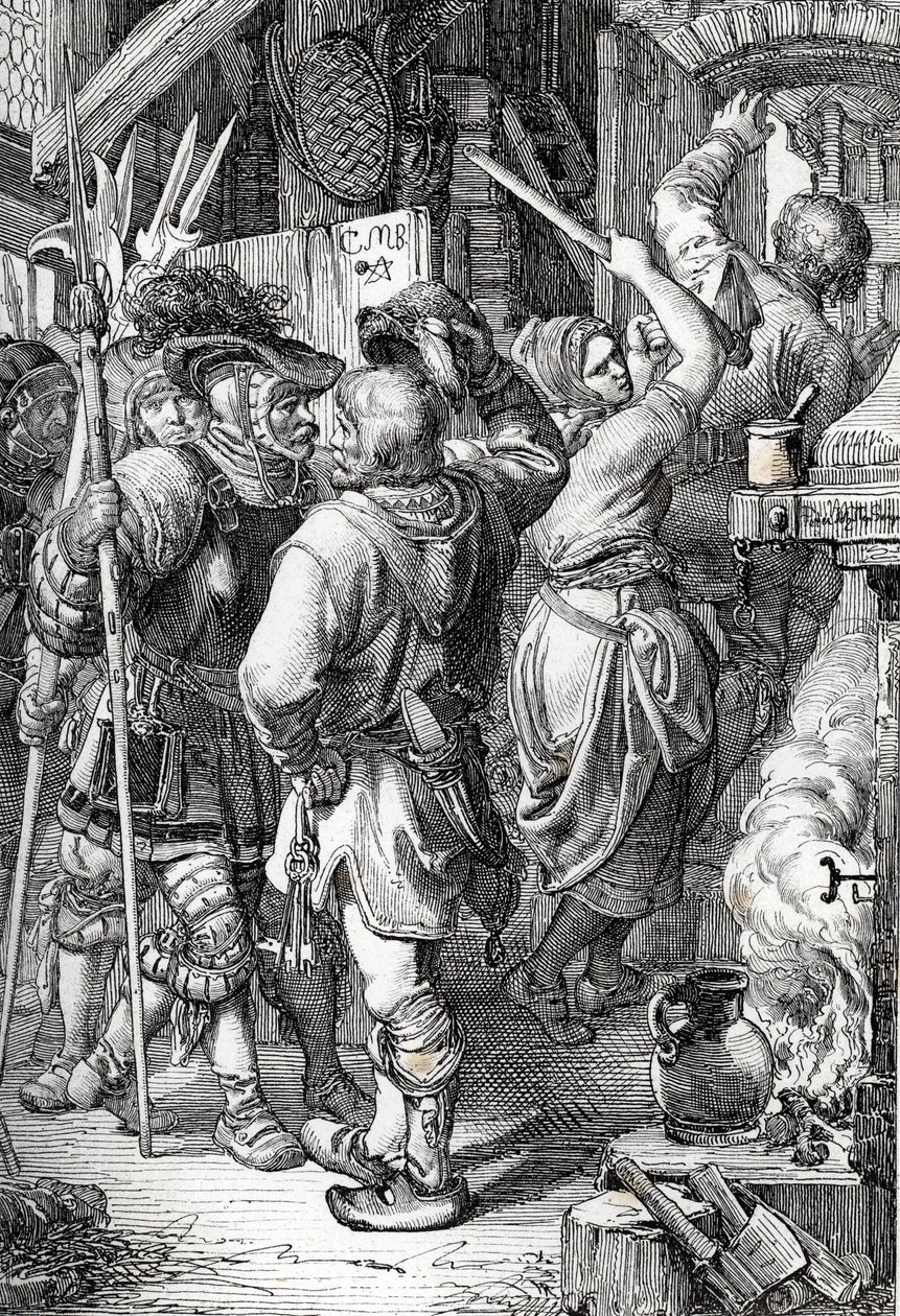 Útěk Gustava I Vasy (nebo Gustava Vasy) (1496-1560) (budoucího krále Švédska) v přestrojení za rolníka k útěku z Dánska od Peter Johann Nepomuck Geiger