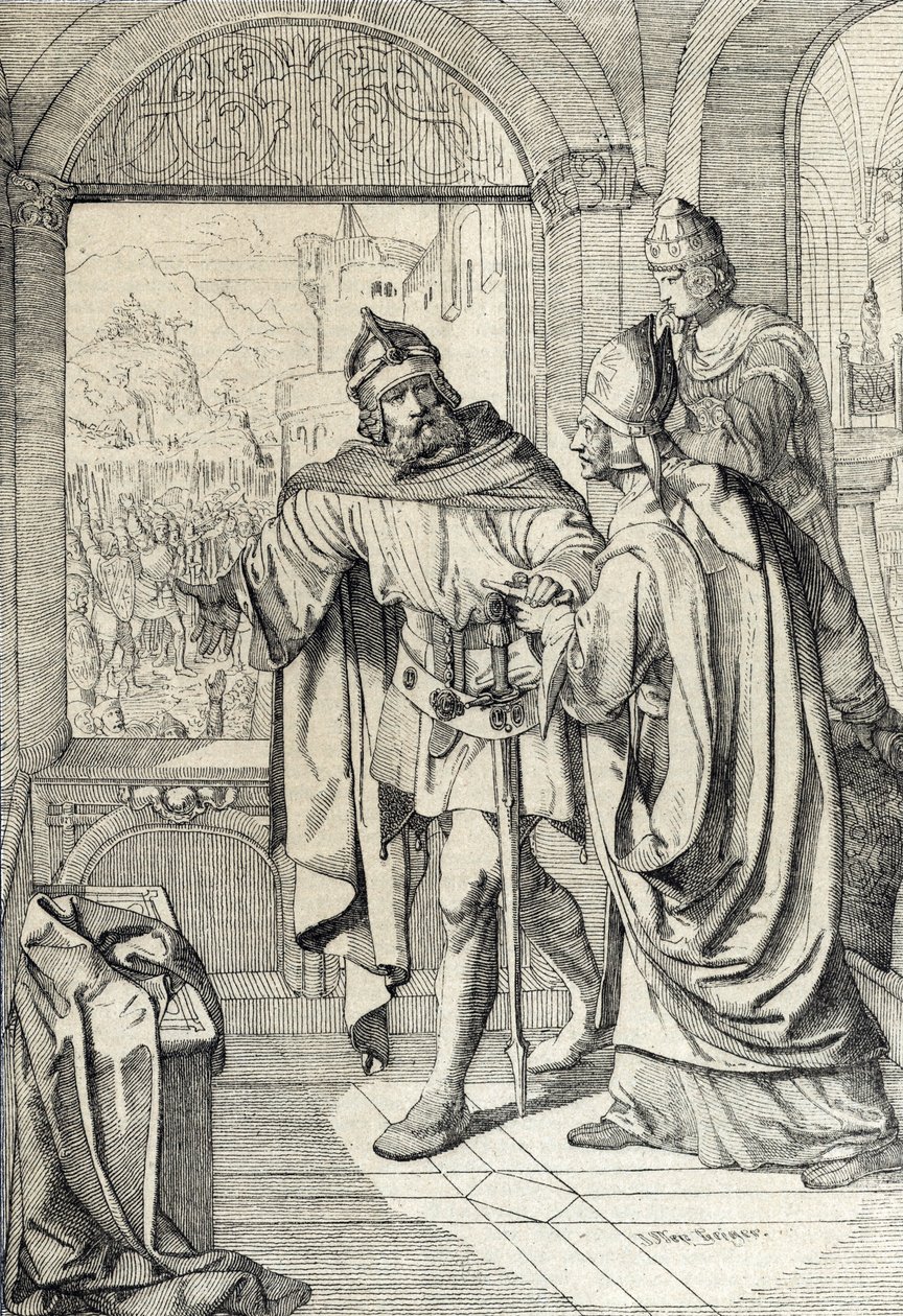 První členové dynastie Habsburg Radbot a Eveque Werner v době výstavby Habsburku udržují v Aargau ve Švýcarsku ve Švýcarsku od Peter Johann Nepomuck Geiger