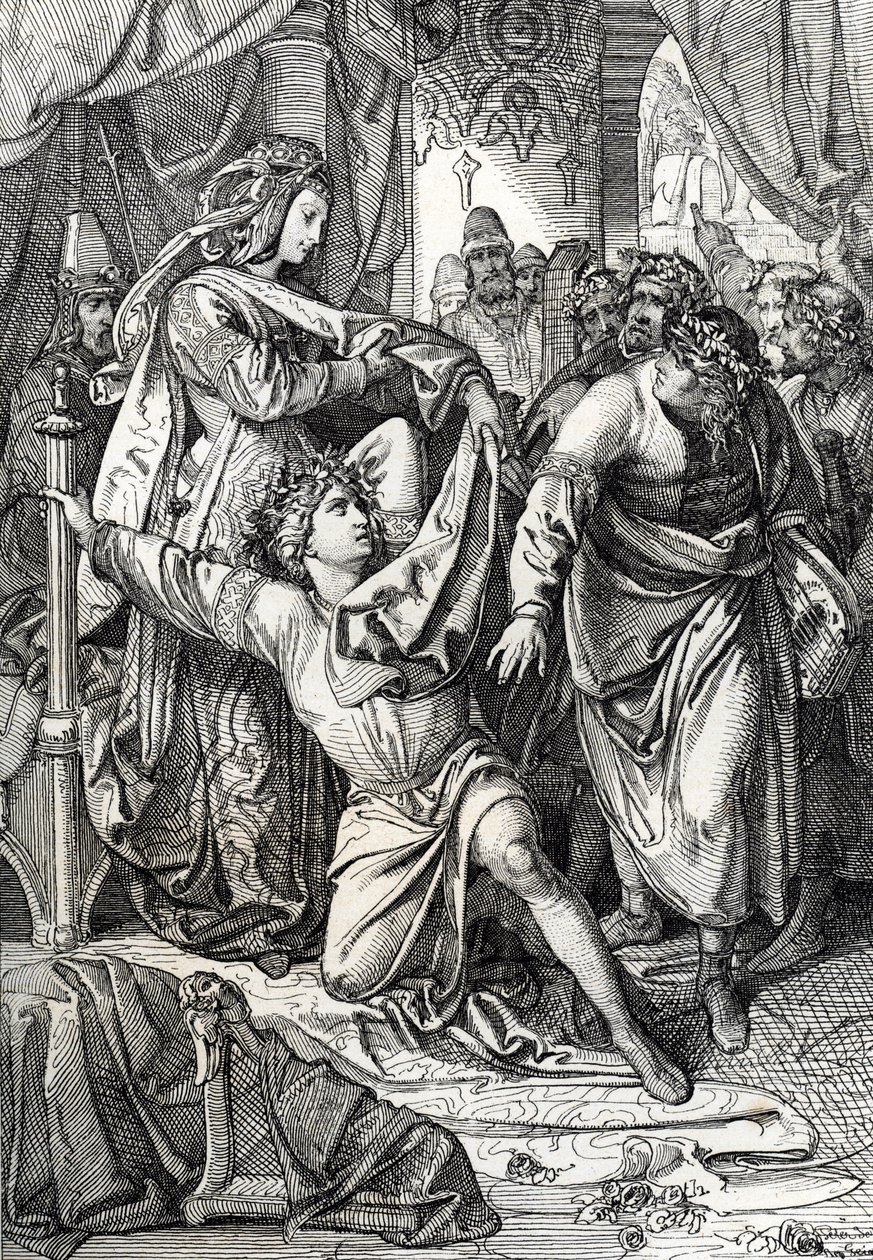 Básnická soutěž na hradě Wartburg v Německu v roce 1207: Minnesangerové soutěží v poetických hrách, trubadúr Henri d