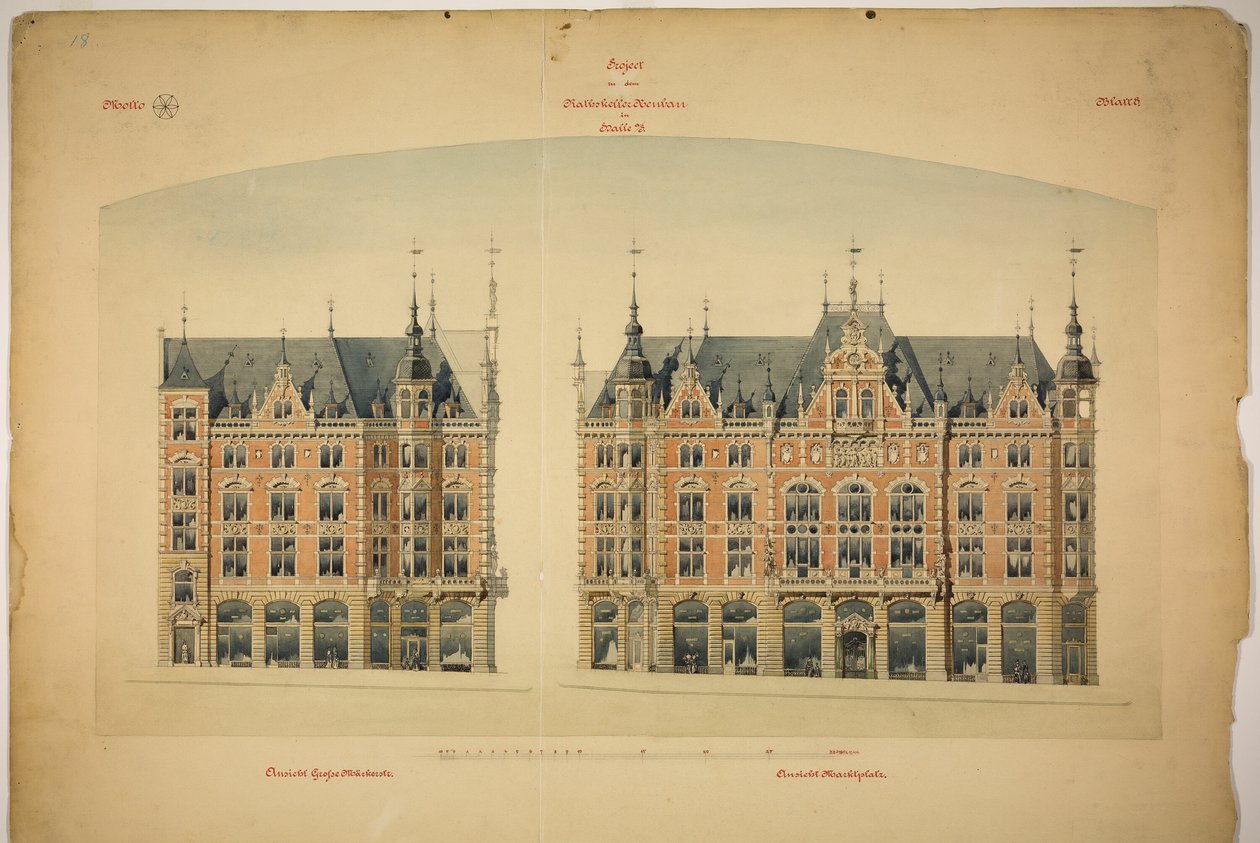 Nová budova Rathskeller, Halle (Saale), Sasko-Anhaltsko, Německo, Elevations od Peter Joseph Weber